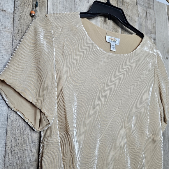Talbots Light Golden Tan Wave Pattern Velvet Silk Blend Pullover Blouse Size 14W - Picture 2 of 8
